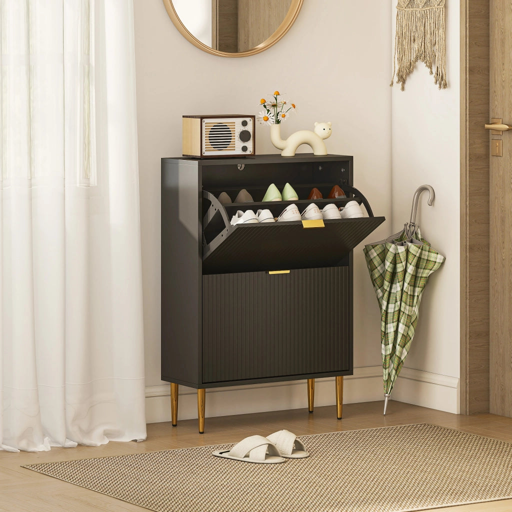 Scarpiera 12 paia con 2 ante ribaltabili e ripiani regolabili ¨C Xylo ¨C Nero 60x24x91,5cm