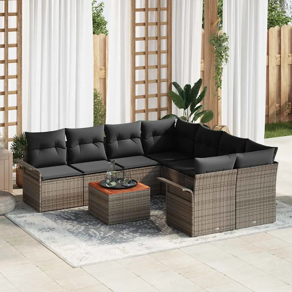 Set Divano da Giardino con cuscino 9 pcs Grigio polyrattan 3347307