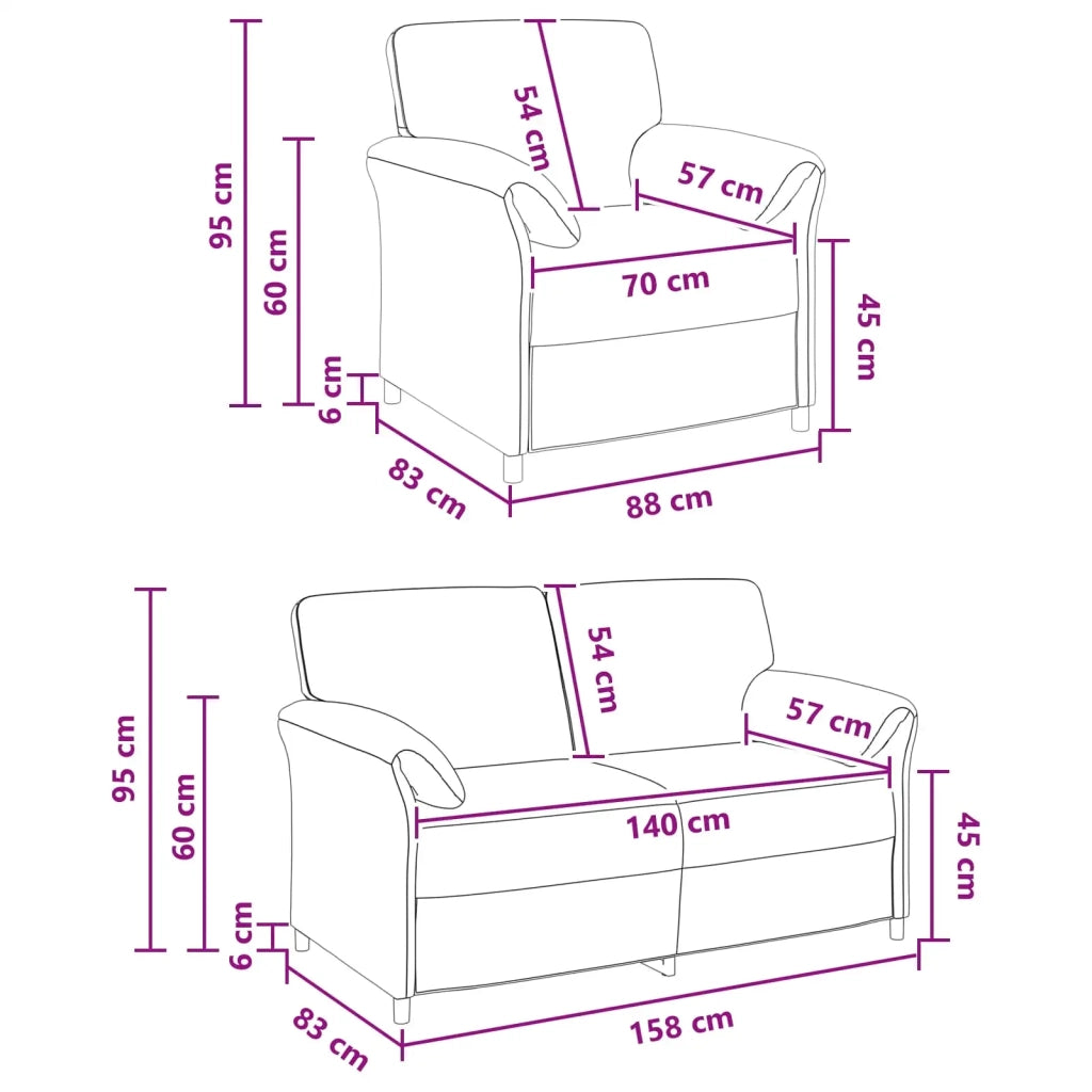 Set di divani 2 pz Crema Velluto 3424907