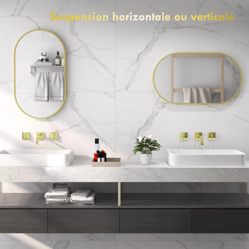 Specchio ovale da parete in alluminio ¨C Minimal ¨C dorato 40x70 cm