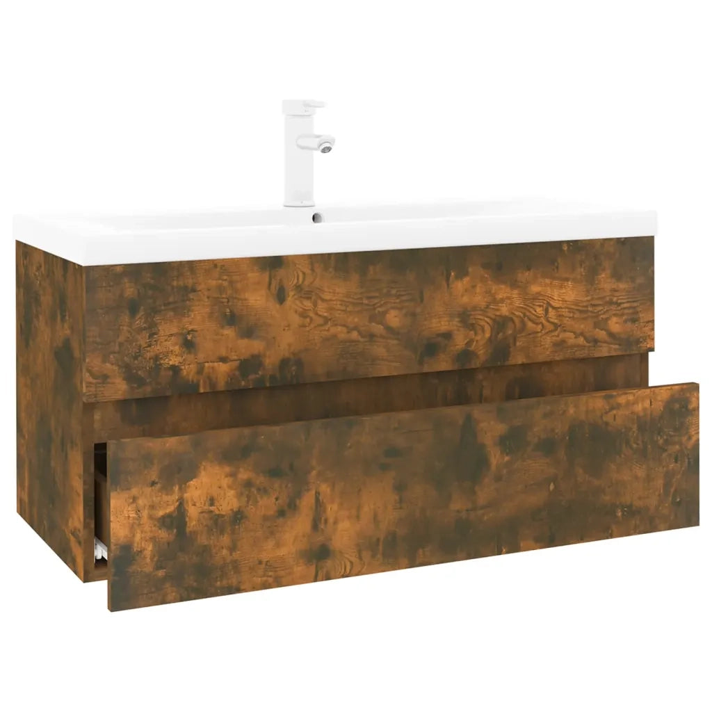 Mobile Bagno con Lavabo Integrato-Lavandino-Lavabo Rovere Fumo Legno Multistrato 744297