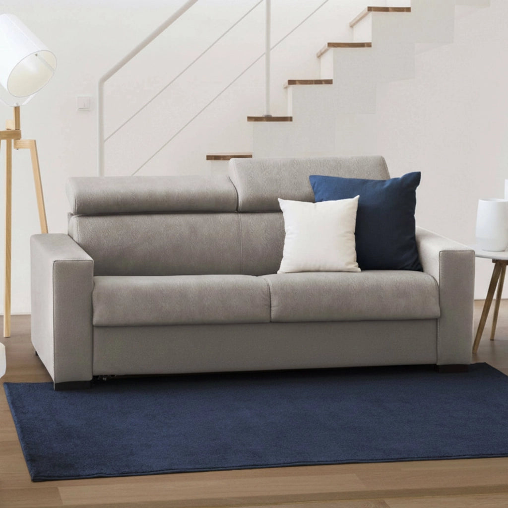 Divano Letto Alinia, Divano a 2 posti, Made in Italy, Sofà\  Soggiorno con apertura girevole, con poggiatesta regolabili e Braccioli slim, cm 160x95h85, Tortora