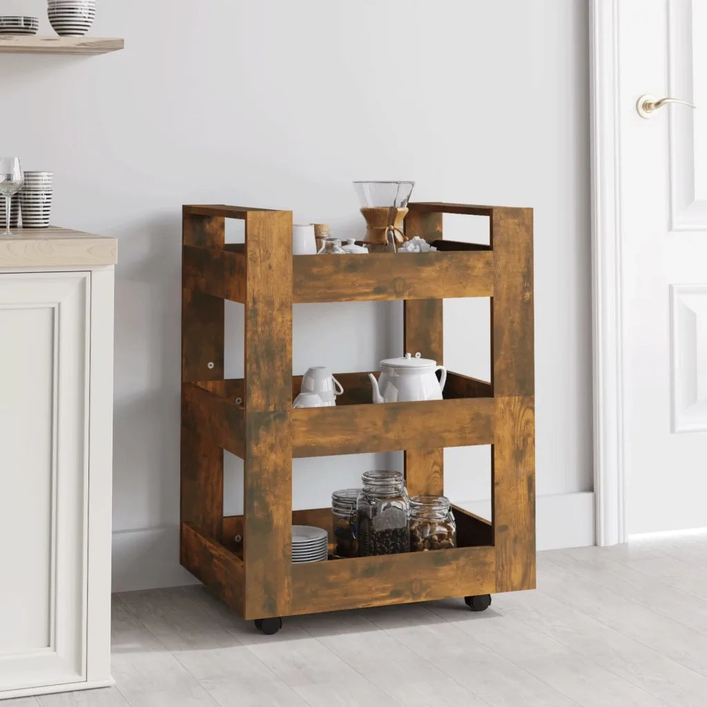 Carrello da Cucina-Scaffale per Cucina rovere fumo 60x45x80 cm Legno Multistrato 261194