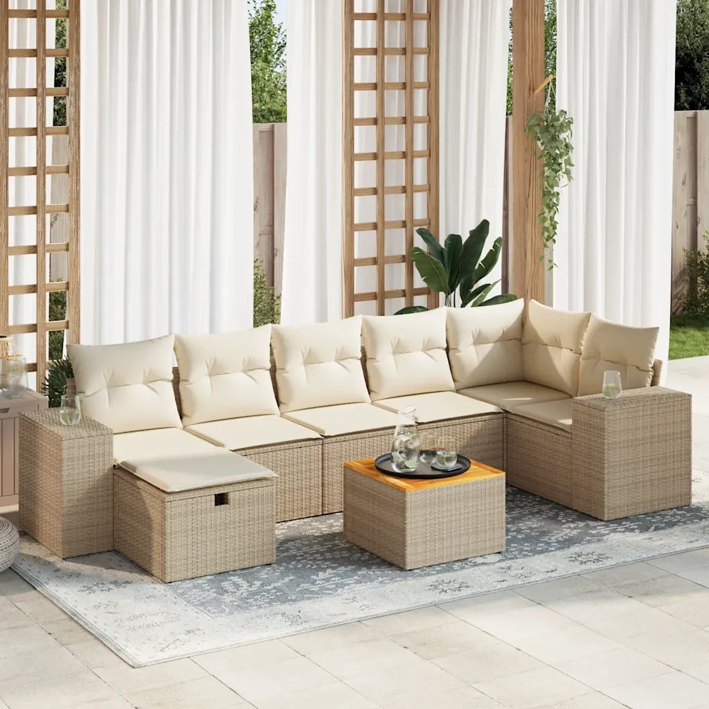 Set Divano da Giardino 8 pz con Cuscini Beige in Polyrattan 3325880