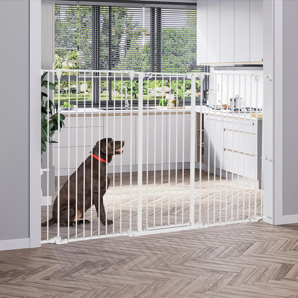 Cancelletto per cani pieghevole 3 pannelli ¨C Xylo ¨C acciaio bianco con porta integrata
