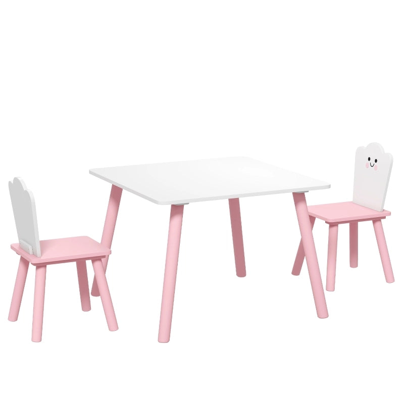 Set tavolo e sedie per bambini, 3 pezzi, 1 tavolo, 2 sedie, rosa e bianco