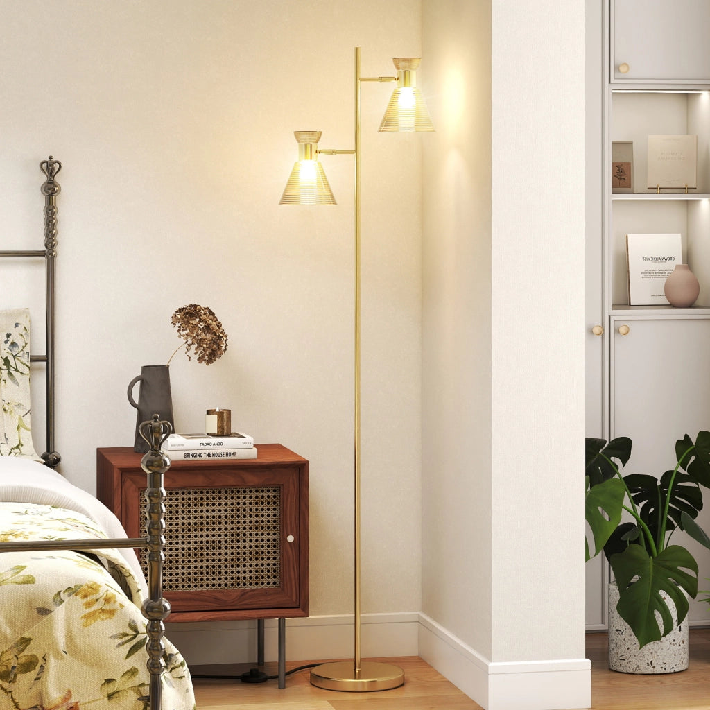 Lampada da terra a due teste regolabile ¨C zephmum ¨C vetro floreale dorato 42x25x165 cm