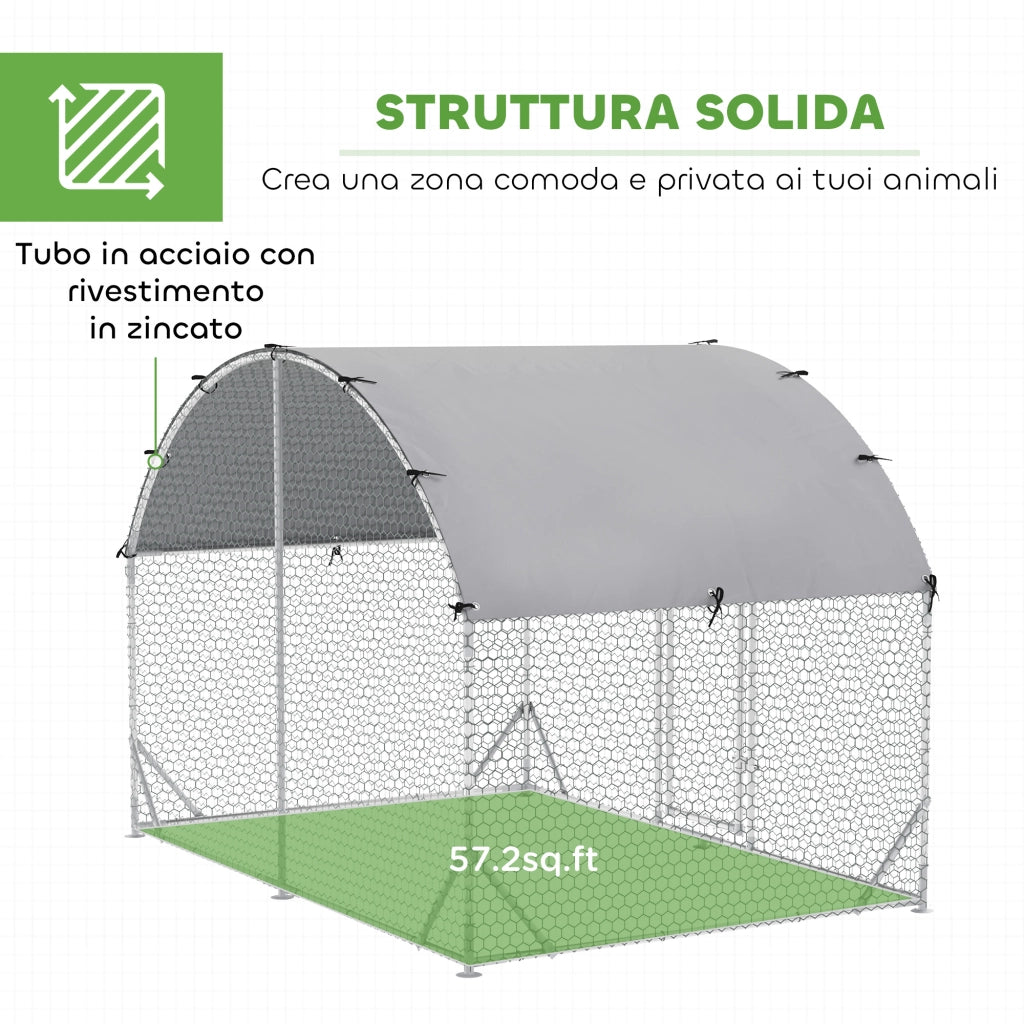 Recinto per Galline in Metallo Galvanizzato con Tetto ¨C Minimal ¨C Argento 280x190x197 cm