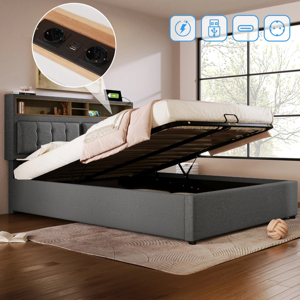 letto imbottito lino grigio 140 x 200 cm