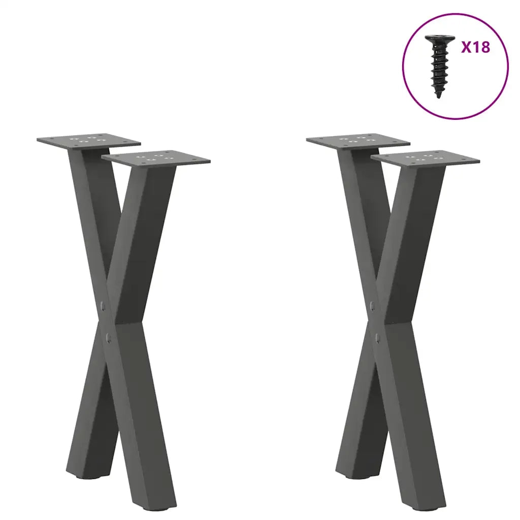 Gambe per Tavolino da Caff¨¨ a Forma di X 2 pz | Piede del tavolo Antracite 28x(42-43) cm Acciaio