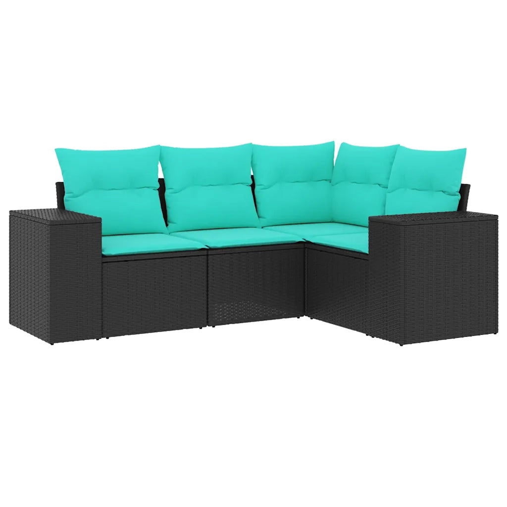 Set Divani da Giardino 4 pz con Cuscini Nero in Polyrattan 3222506