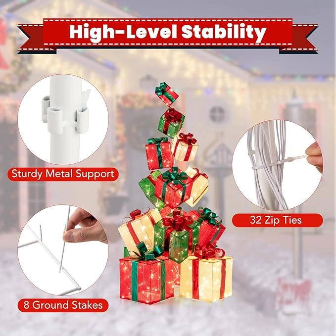 Scatola regalo a LED, 170 cm, impilabile e distribuibile, decorazione natalizia con 450 LED, illuminazione decorativa per interni ed esterni