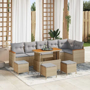 Set Divano da Giardino con cuscino 10 pcs Beige Poly Rattan