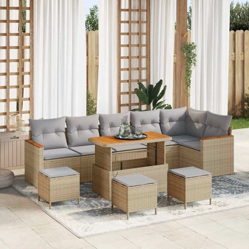 Set Divano da Giardino con cuscino 10 pcs Beige Poly Rattan