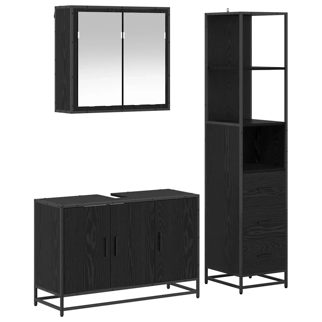Set di mobili per il bagno 3 pcs Rovere Nero Legno multistrato 3402455