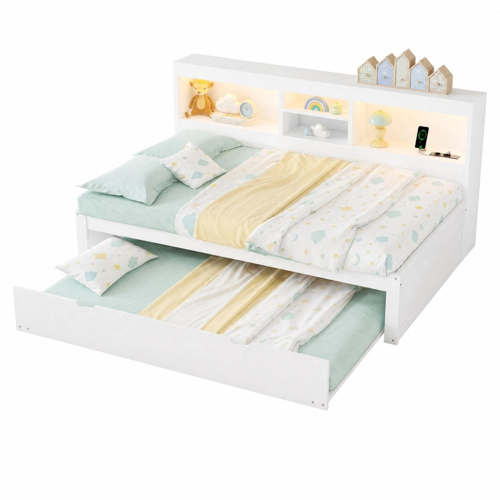 Divano letto multifunzione 90x200 cm con luce ambiente, vano laterale e letto estraibile