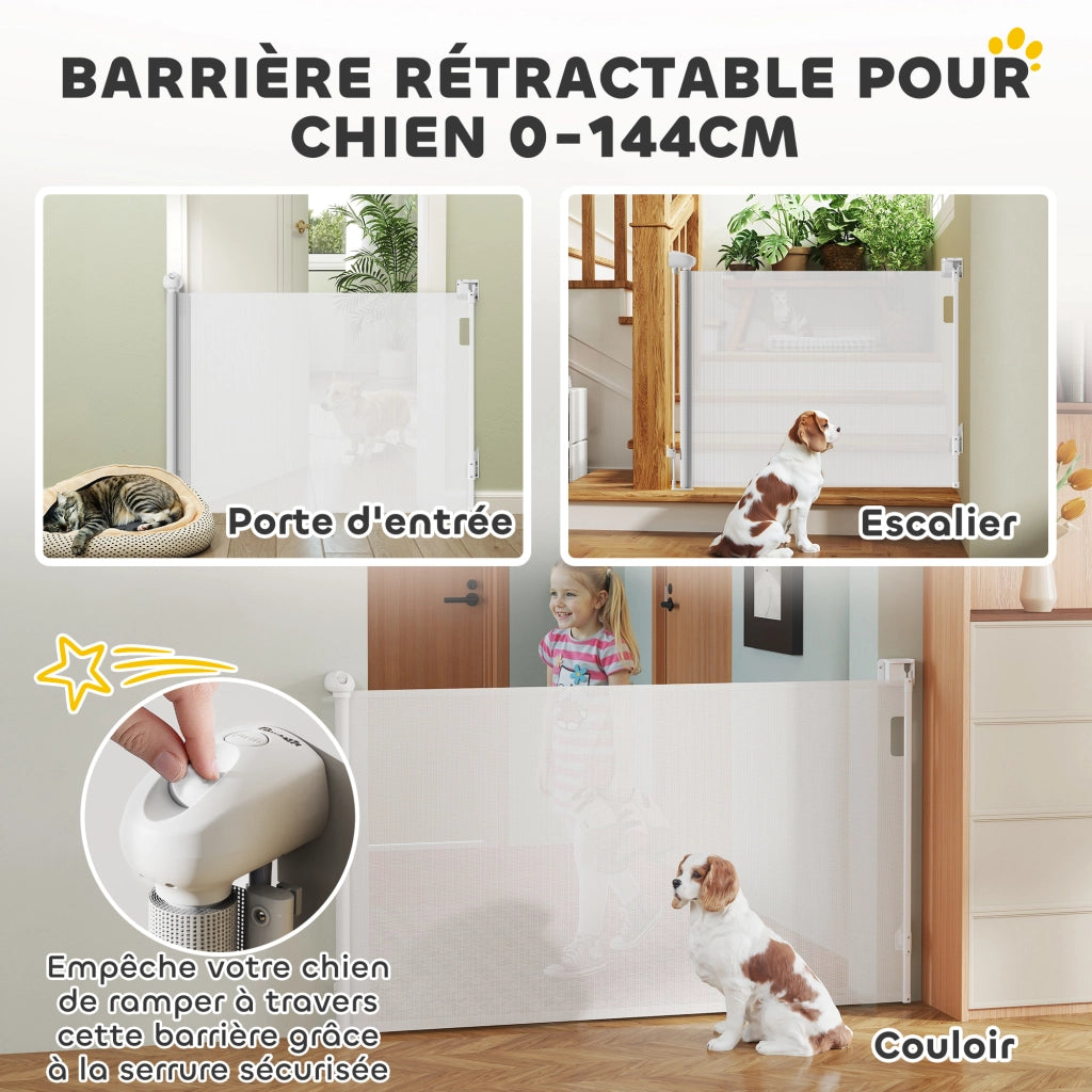 Barriera retrattile per cani ¨C zephmum ¨C bianco 149 cm