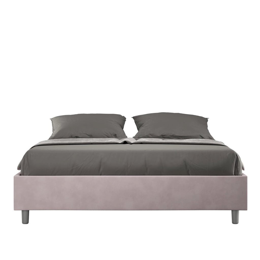 BS COM Letto matrimoniale francese senza rete imbottito 140x210 microfibra glicine