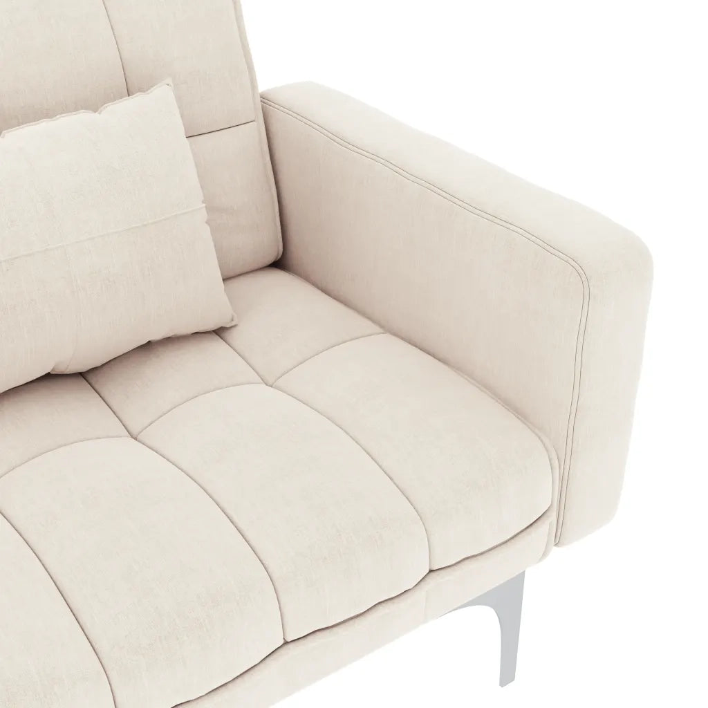 Divano Letto Crema in Tessuto 247216
