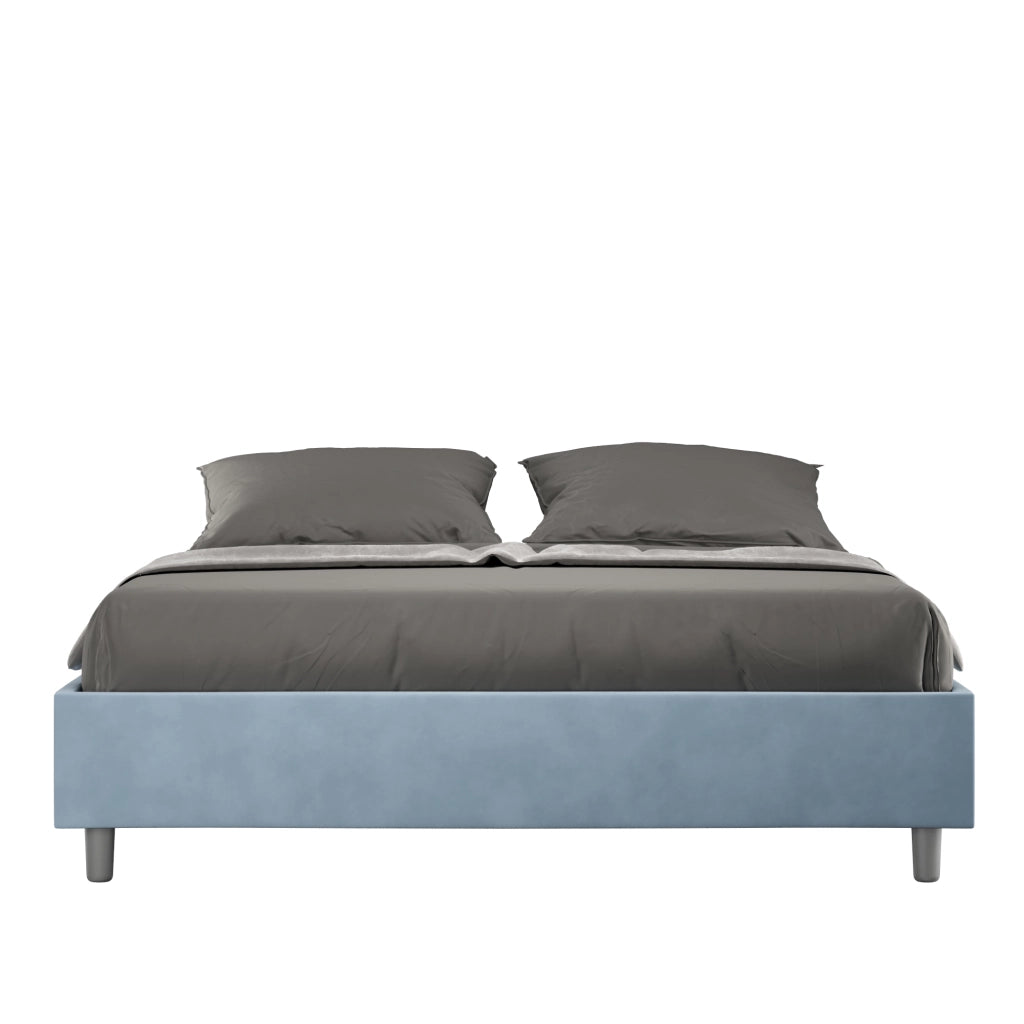 BS COM Letto queen size con rete imbottito 150x190 microfibra azzurro
