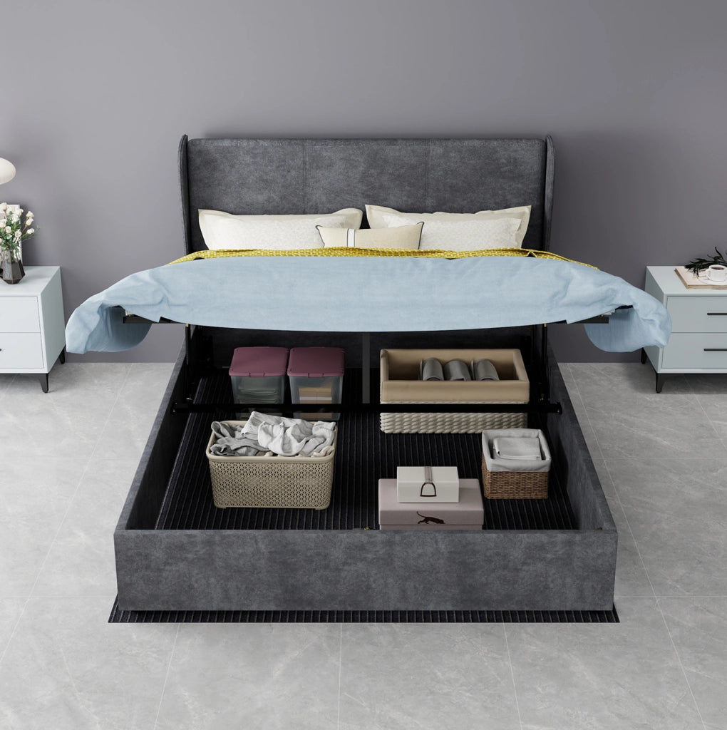 Letto imbottito 140 x 200 cm con testiera in tessuto; grigio