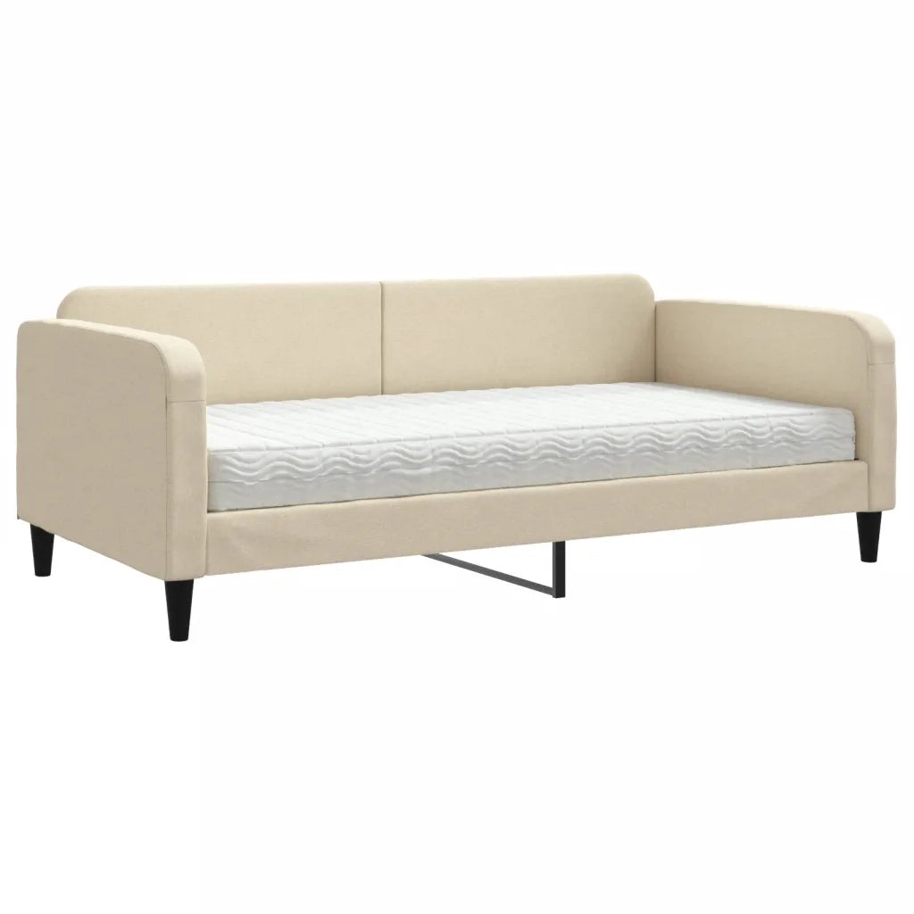 Divano Letto con Materasso Crema 100x200 cm in Tessuto 3196807