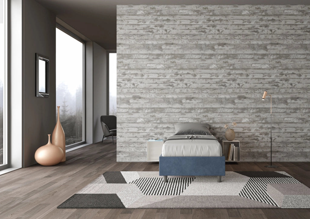 BS COM Letto singolo senza rete imbottito 90x210 microfibra blu