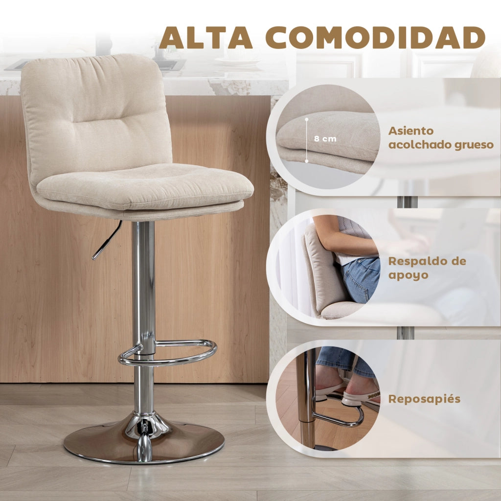 Sgabelli da Cucina Alti 2 Pezzi Girevoli Imbottiti in Lino con Schienale e Poggiapiedi Regolabili ¨C Minimal ¨C Beige