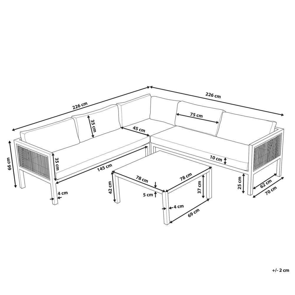 Set Salotto 4 Posti con Tavolino bianco e Marrone Alluminio 4 Posti con Cuscini moderni