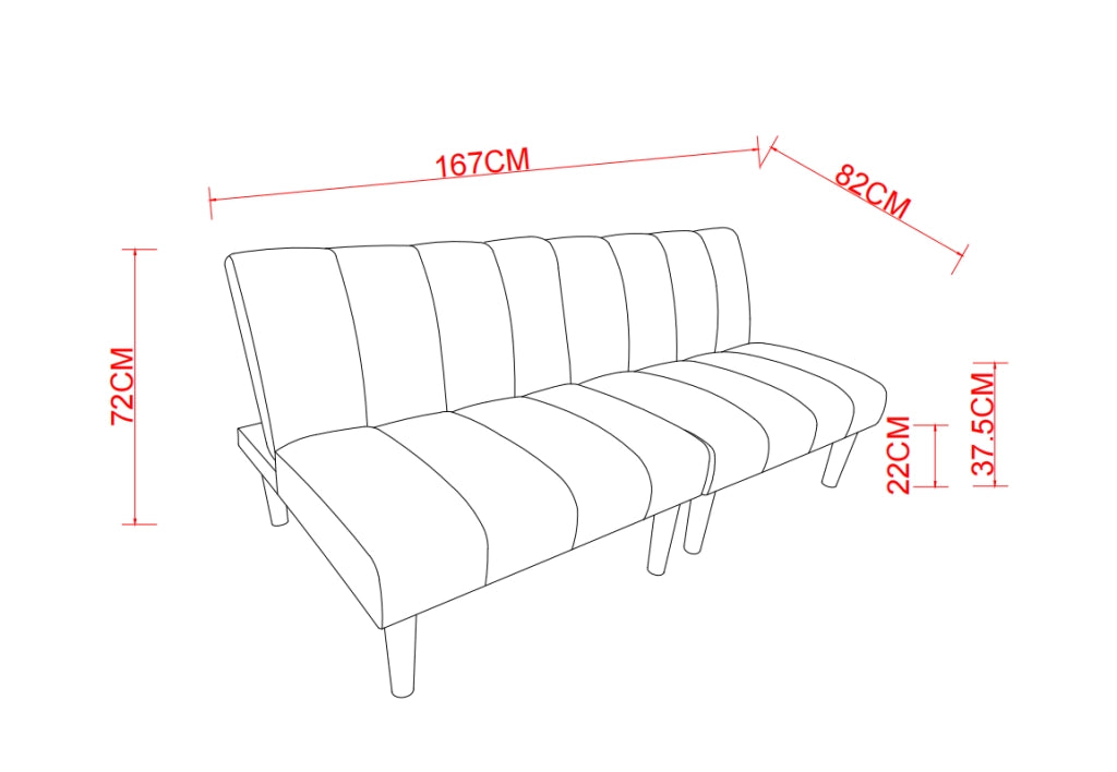 Divano Letto 2 Posti ¨C MINIMAL ¨C Tessuto, Schienale Regolabile, 167 cm