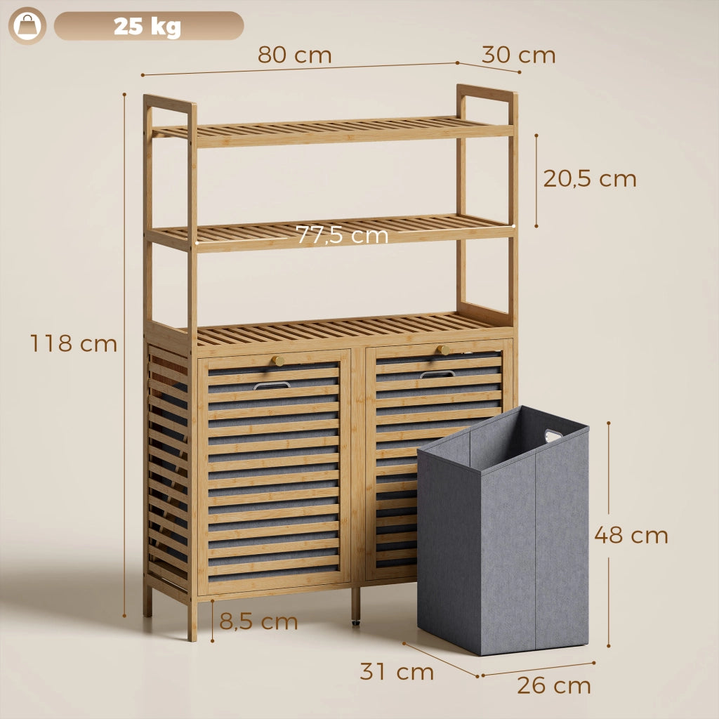 Mobile da Bagno con Cestino Bamb¨´ ¨C Minimal ¨C Legno Rovere 3 Ripiani
