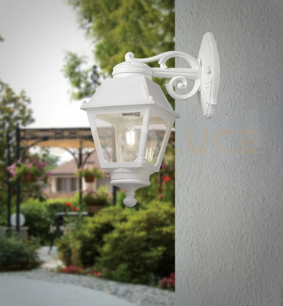 ALBA APPLIQUE CON LANTERNA INSTALLABILE SIA VERSO BASSO CHE ALTO 1 LUCE ATTACCO E27 BIANCO IP55
