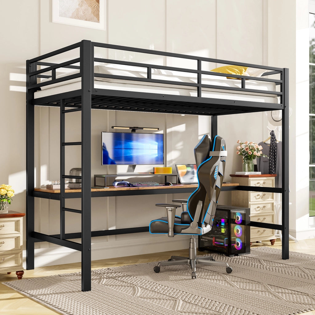 LETTO a soppalco 90x200 cm con scrivania, scaletta, metallo nero