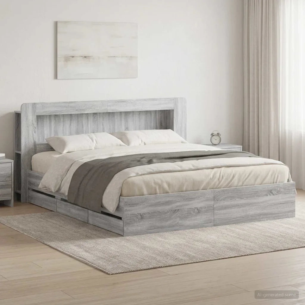Struttura del letto con stoccaggio e testata Sonoma grigio 3434066