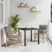 Set da Pranzo per Giardino con cuscino 3 pcs Beige polyrattan