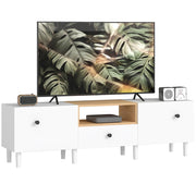 Mobile TV con Ante a Ribalta, Cassetto e Scaffale Aperto ¨C Minimal ¨C Bianco e Legno 150x35x45 cm