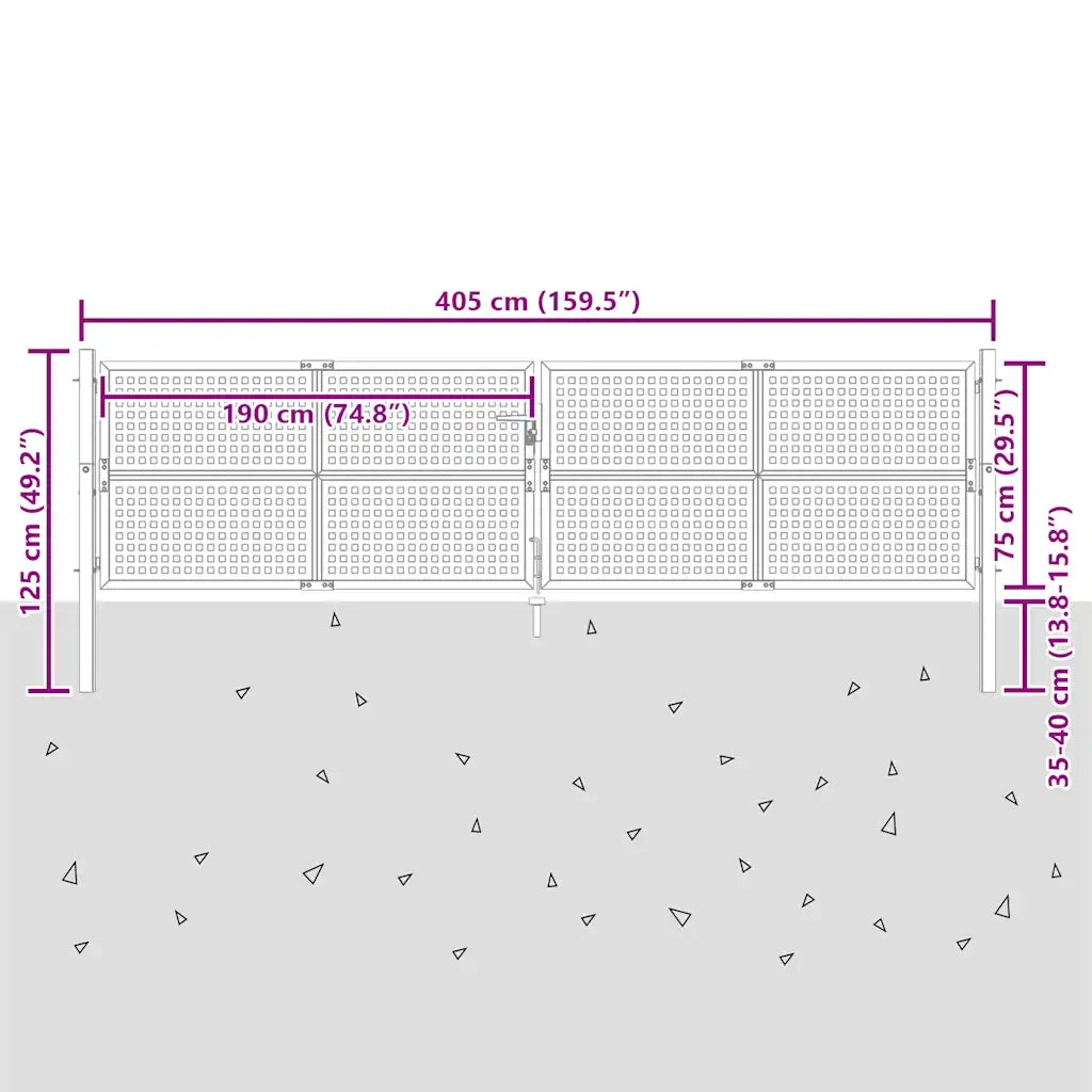 Cancello da Giardino Antracite 400x125 cm in Acciaio 154571
