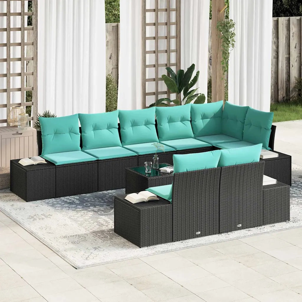 Set Divano da Giardino 9 pz Nero polyrattan 3347126