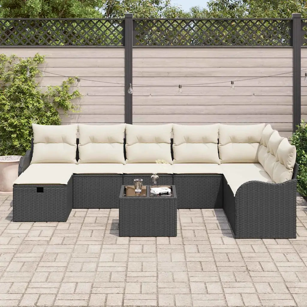 Set di divani con cuscino 9 pcs Nero e Crema polyrattan