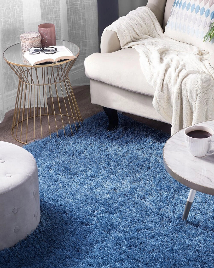 Tappeto Shaggy Tappeto a pelo lungo Solido Poliestere Blu Rettangolare 140 x 200 cm