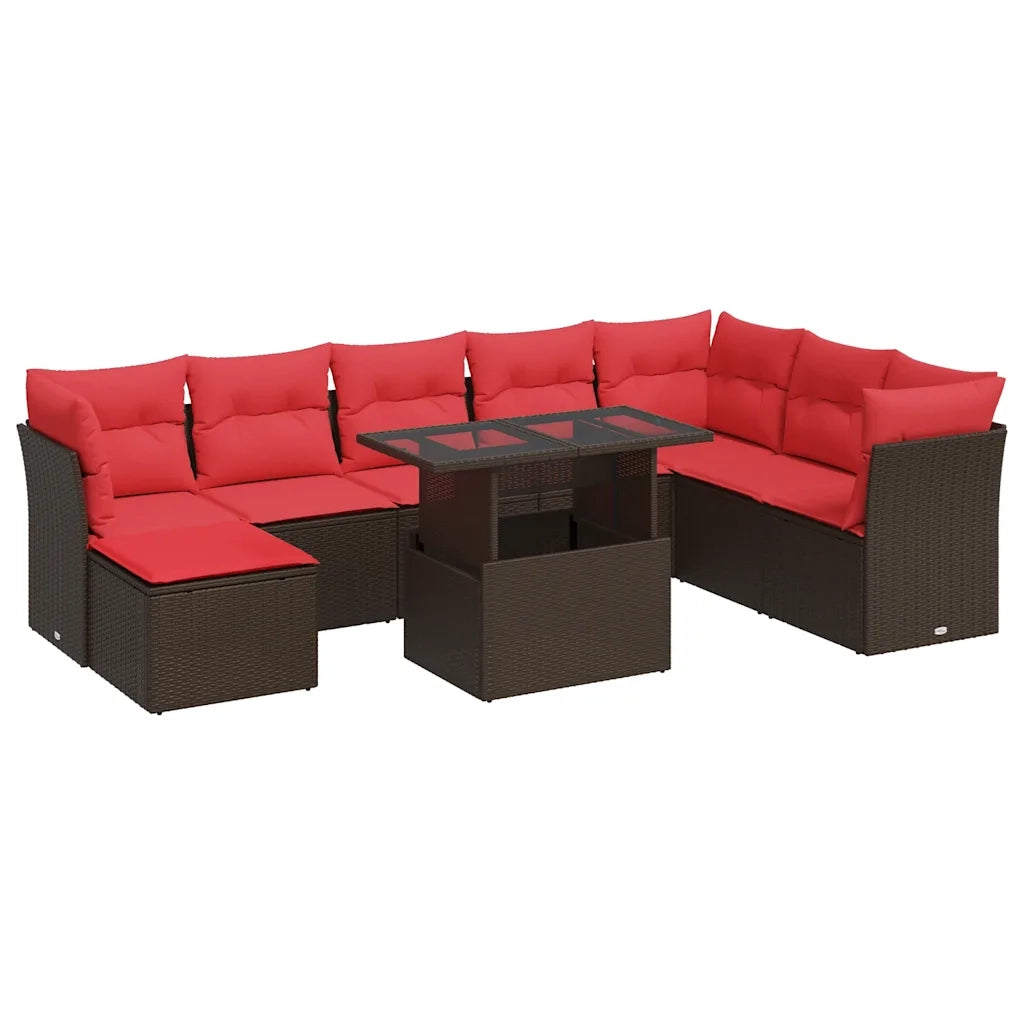 Set Divani Giardino 9 pz con Cuscini Marrone Polyrattan Acacia 3326215