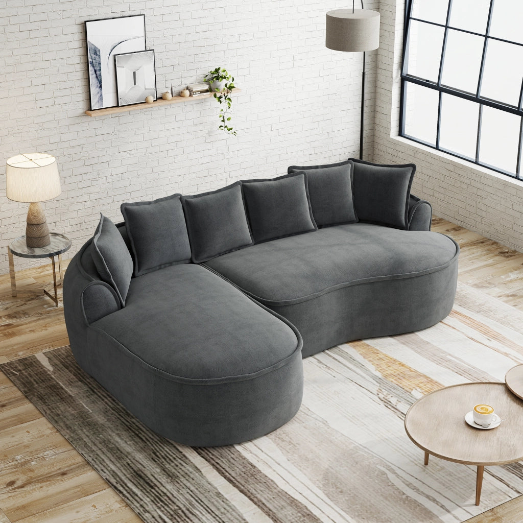 Divano modulare convertibile con chaise longue e braccioli larghi in chenille grigio