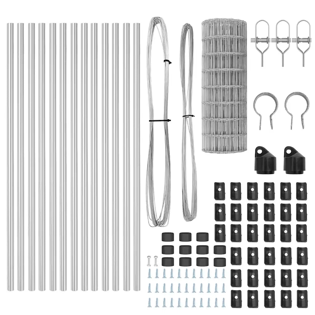 Recinzione da Giardino | Recinzione con Posto Argento 0,6 x 25 m Acciaio e PVC