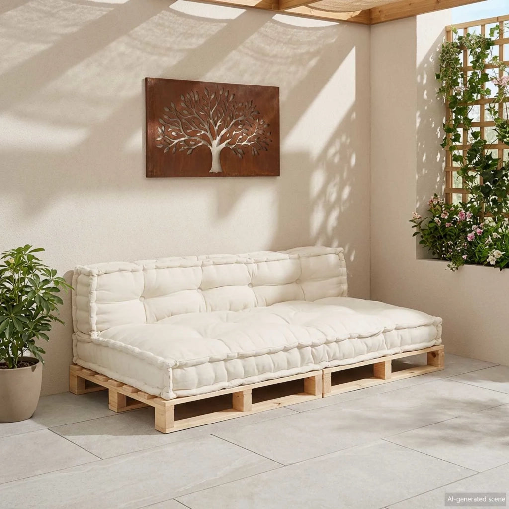 Cuscino per Divano Pallet 2 pcs Crema 120 x 80 x 38 cm Tessuto 4019081