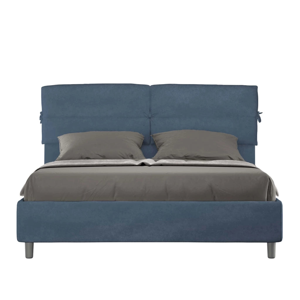 BS COM Letto matrimoniale senza rete imbottito 160x190 microfibra blu
