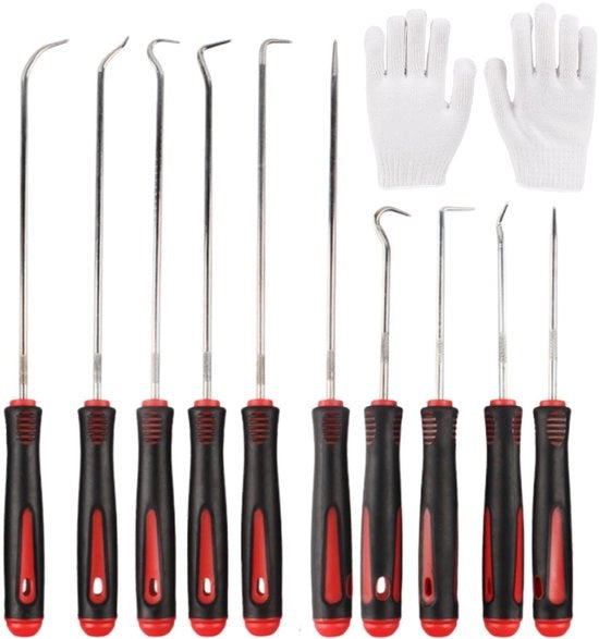 Set di Attrezzi per Filare a Mano da 10 Pezzi - Hamburger - Anelli di Raccordo - Nero/Rosso - Inclusi Guanti - Dimensioni 24/16,5 cm - Set di Attrezzi