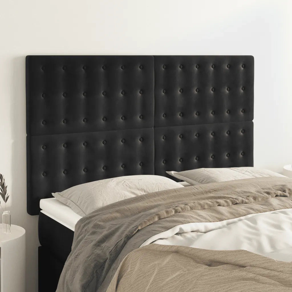 Testiera | Testata Nera 144x5x118/128 cm Velluto