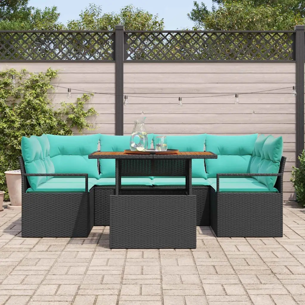 Set Divano da Giardino con cuscino 7 pcs Nero e blu 3349668