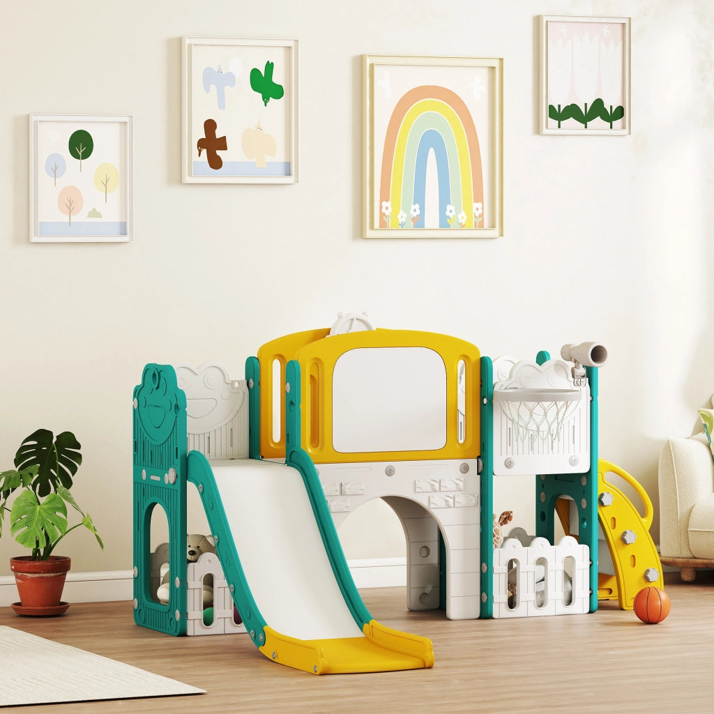 Casetta da gioco 7 in 1 con scivolo ¨C Minimal ¨C Giallo e verde