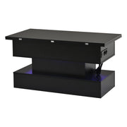 Tavolino da salotto elevabile con vano contenitore; LED e presa integrata per soggiorno; 100×50×51.5 cm